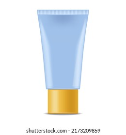 Paquete de botella realista vector, botella de crema azul, pelo, cara, cosméticos de la piel diseño amarillo, maquillaje