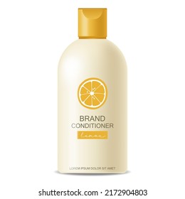 Realistic Bottle Package Vector, Lemon Shampoo And Conditioner Bottle, Hair Cosmetics Yellow Design, Packaging Mockup