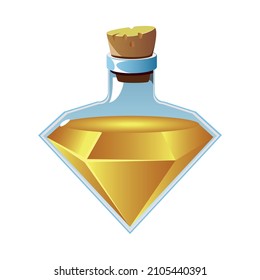 Realistic bottle in shape of diamond with magic potion or elixir vector illustration