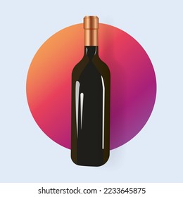 Realistic bottle of wine. Branding mock up. Contemporary marketing beverage template. Alcohol, relax, champagne, holiday. Gradient background. 3d isometric illustration