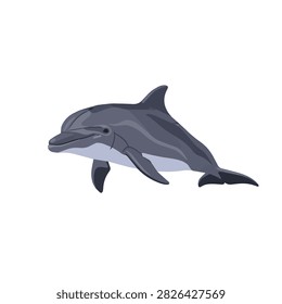 Realistic Bottlenose Dolphin Swimming Isolated on White Background Vector Illustration for Design