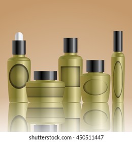 Realistic  bottles for essential oil and tube for cream, ointment, toothpaste, lotion,  shampoo, oil, gel. vector eps 10