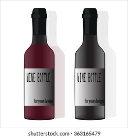  Realistic Bottles For Red Wine Isolated.  For Your Design and Branding. Vector