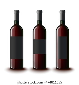 Realistic bottles for red wine. Isolated. Mockup.
