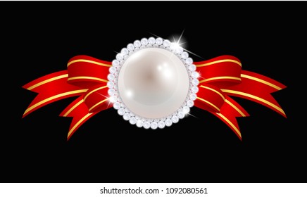  Realistic bow with diamond and pearl. Vector illustration, eps10