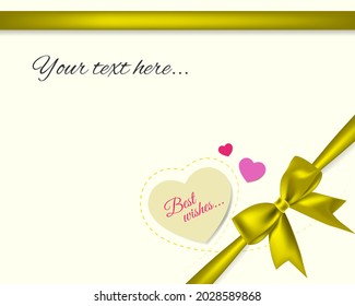 Realistic bow or knot for gift pack and wedding invitation card. Best wishes letter template for wedding and celebration.