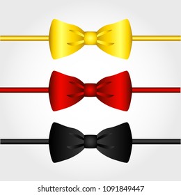 A realistic bow tie. Bow tie is black, red and gold. Vector illustration.