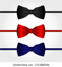 A realistic bow tie. Bow tie is black, red and blue. Vector illustration.