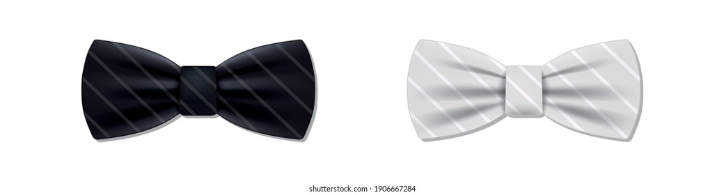 Realistic Bow Tie Set - Black And White Vector Illustrations - Isolated On White Background