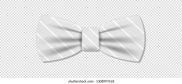 Realistic Bow Tie - White Vector Illustration - Isolated On Transparent Background