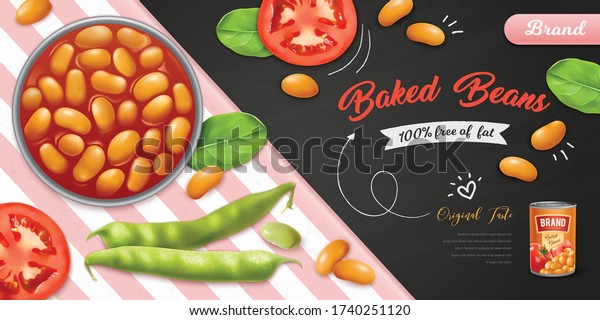 Realistic Bowl Baked Beans Tomato Sauce Vetor Stock Livre De Direitos 1740251120 Shutterstock