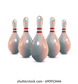 Realistic bowling icon set isolated on white background. Bowling strike with ball