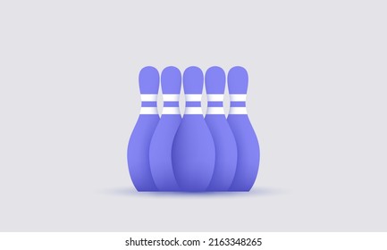 realistic bowling pin isolated on purple 3d.Trendy and modern vector in 3d style.