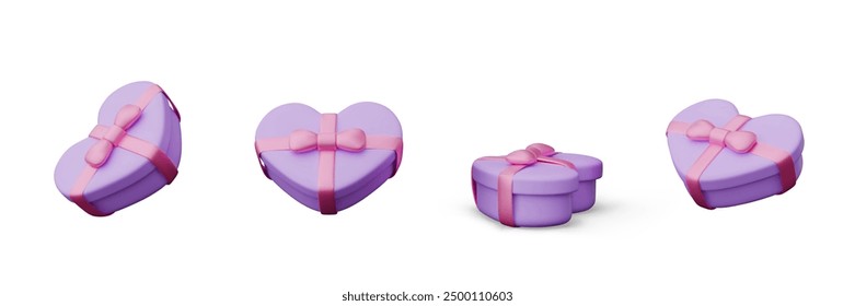 Realistic box of candy in shape of heart. Elegant gift. Festively packaged sweets