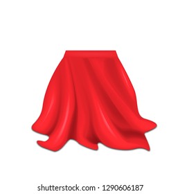 Realistic box covered with red silk cloth isolated on white background. Vector illustration. Eps 10.
