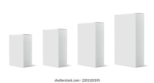 Realistic box mockup set with isolated images of four similar scaled white boxes of different size vector illustration