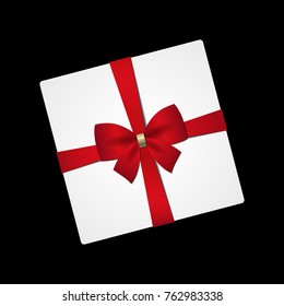Realistic Box Top with Red Bow and Ribbon. Vector Illustration. Element for decoration Gifts, Greetings, Holidays. 