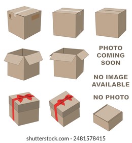 Realistic boxes vector set, open, closed, ribboned boxes on white background, for product instructions and websites