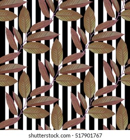Realistic branch with tropical leaves. Vector illustration EPS