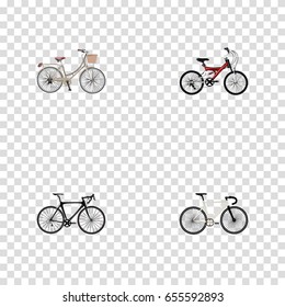 Realistic Brand , Exercise Riding, Adolescent Vector Elements. Set Of Bicycle Realistic Symbols Also Includes Brand, Bicycle, Vintage Objects.