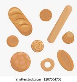 Realistic bread, bun, muffin, biscuit, bagel isolated on white