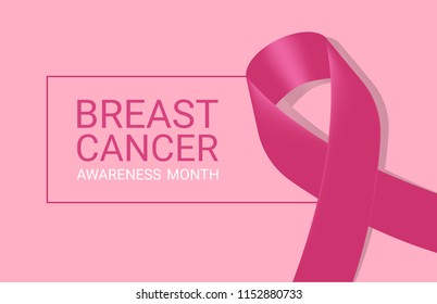 Realistic Breast Cancer icon with Pink awareness ribbon on white background. 