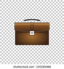 Realistic Briefcase brown for business isolated object on transparent background. Business case sign. Vector Illustration