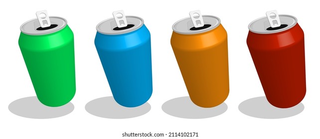 realistic bright aluminum can for soft drinks. Template for advertising on the product with your tagline. 3d vector isolated on white background