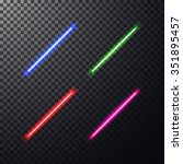 Realistic bright colorful laser beam. Light swords on isolated transparent black background. Weapon futuristic from star war. Vector illustration, design elements for your projects