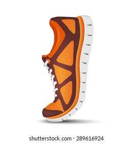 Realistic bright curved sport shoes for running. Vector illustration