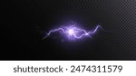Realistic bright electric lightning discharge with glowing explosion effect with sparks and glare. Vector 10 EPS