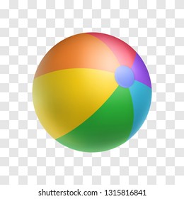 Realistic bright inflatable ball. Striped beach ball vector illustration. Children toy for active game isolated on transparent background. Sports and outdoors leisure. Multicolor rubber balloon