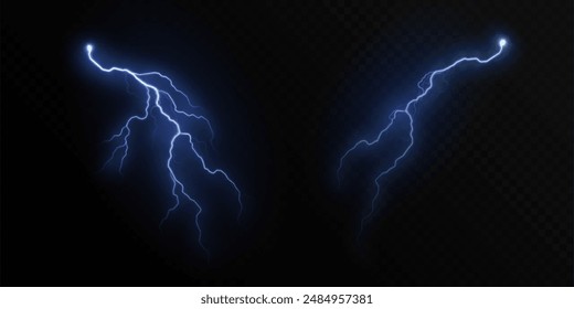 Realistic bright lightning with special glow effect, isolated on a dark background. Vector for web design and illustrations.