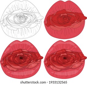 Placa de dibujo de flor rosa rosa y brillante realista. Dibujo gráfico colorido ilustrativo vectorial en color y blanco y negro para juego, patrón, decoración. Papel colorido, página, libro de historias