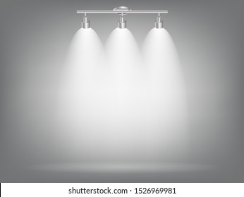 Realistic Bright Projectors Lighting Lamp with Spotlights Lighting Effects with Transparency Background. Vector Illustration EPS10