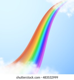 Realistic bright rainbow in clouds on transparent background. Vector illustration
