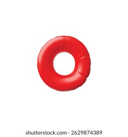 Realistic bright red letter O, inflatable volumetric figure, vector illustration. Party decoration. English alphabet. Balloon. Isolated background. Cartoon icon. Rendering.
