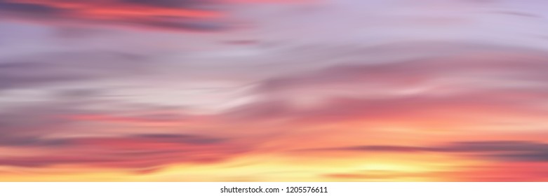 Realistic bright sunset, panoramic image, vector background, EPS10