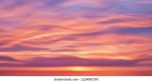 Realistic bright sunset, panoramic image, vector background, EPS10