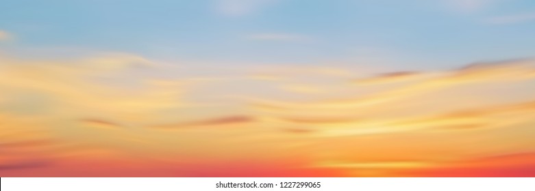 Realistic Bright Sunset, Panoramic Image, Vector Background, EPS10