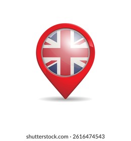 Realistic British England flag with map pin vector illustration