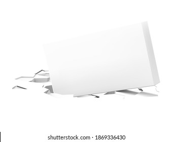 Realistic broken hole with box. Vector illustration isolated on white background. Ready for your design. EPS10.	