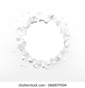 Realistic broken hole in the wall. Vector illustration isolated on white background. Ready for your design. EPS10.