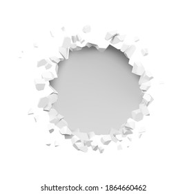 Realistic broken hole in the wall. Vector illustration isolated on white background. Ready for your design. EPS10.	