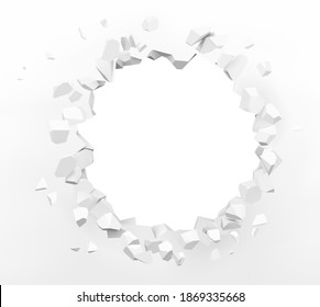 Realistic broken hole in the wall. Vector illustration isolated on white background. Ready for your design. EPS10.	