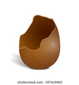 Realistic broken milky chocolate egg isolated on white background. Egg with shadow icon. Vector illustration of hollow tasty sweetness.