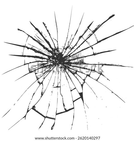 Realistic Broken and Shattered Glass Vector Isolated on Transparent. High Resolution Crack and Bullet Hole Vector Effect