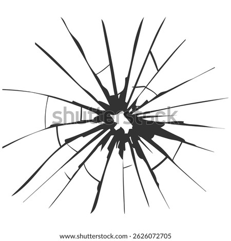 Realistic Broken and Shattered Glass Vector Isolated on Transparent. High Resolution Crack and Bullet Hole Vector Effect