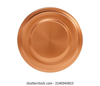 Realistic bronze jar lid mockup top view isolated on white background. 3d render metal bottle cap. Aluminum or tin round container cover. Coin or medal mock up.