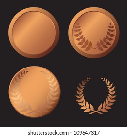 Realistic bronze medal isolated objects over  black background
